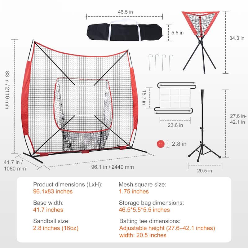 Portable 7x7 Baseball Training Net with Strike Zone and Ball Collector
