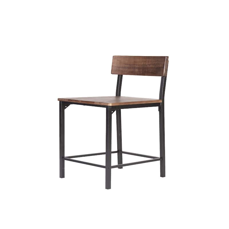 Set of 2 Counter Height Bar Chairs Brown Wood Seat Black Metal Frame 25 Inch - 14.5” x 15” x 36”