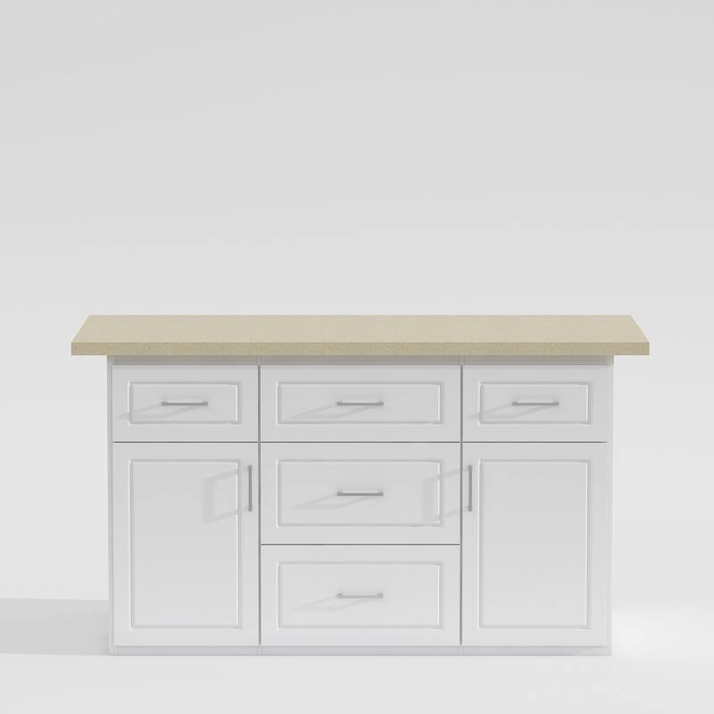 Kitchen Island with Drawers Cabinets High Gloss Stone-Like Countertop Wardrobe Storage Cabinet - 66.9"W