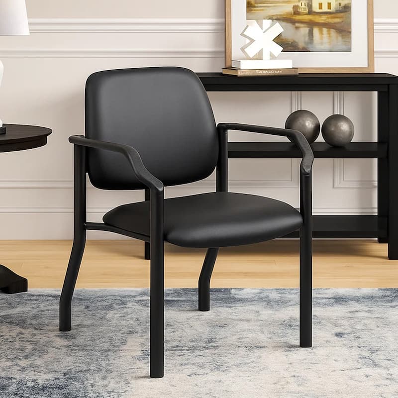 Theo Guest Chair with Modern Steel Frame, Black Antimicrobial Vinyl