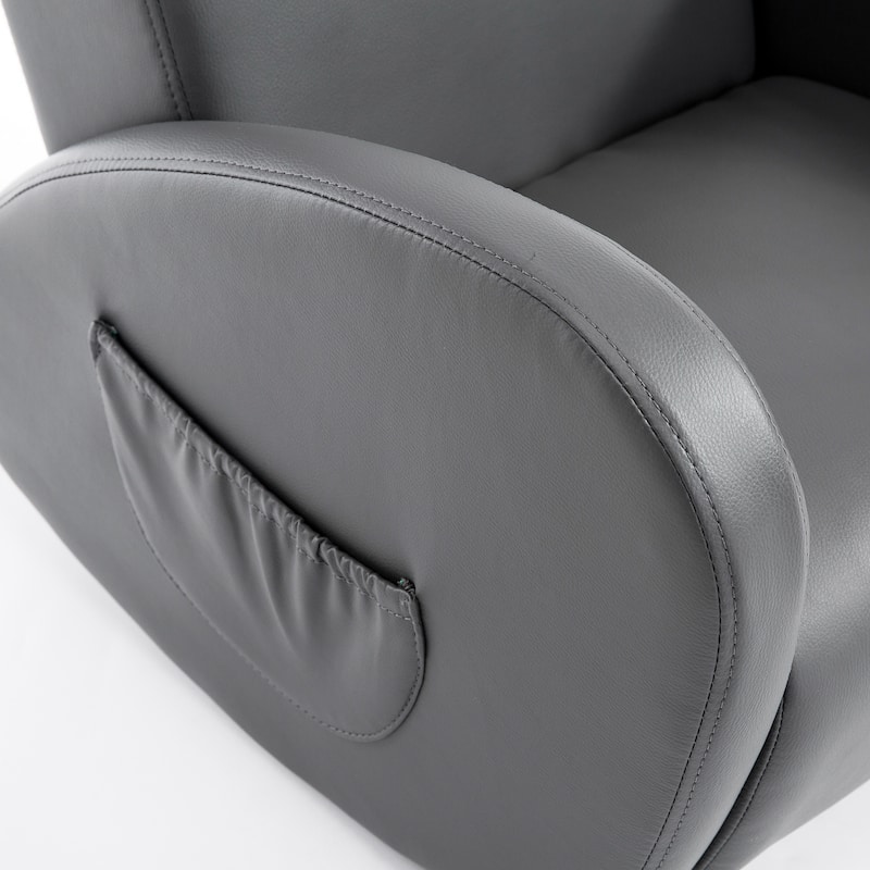 Qaba 20" Kids Sofa Rocking Base Armchair Childrens Furniture with 2 Side Pockets & a Durable PU Material, Grey