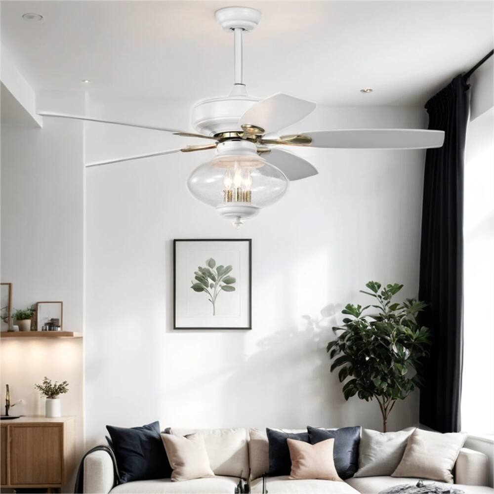 52" Low Profile Ceiling Fan with Remote Control and Glass Shade