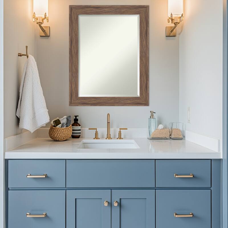 Pia Medium Brown Beveled Framed Bathroom Vanity Wall Mirror - Pia Medium Brown