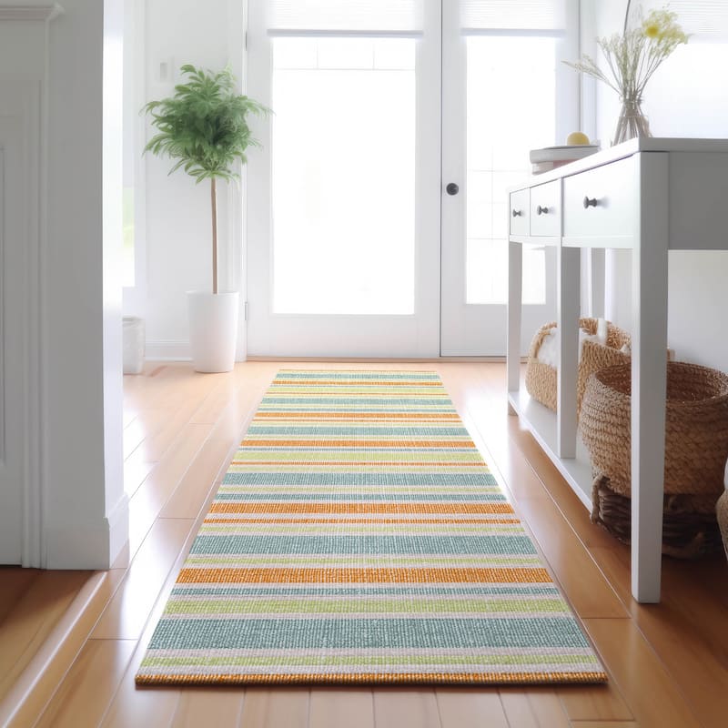 Premium Washable Super Soft Modern Cabana Stripe Mayfield Rug - Orange - 2' 3" x 7' 6" - Runner