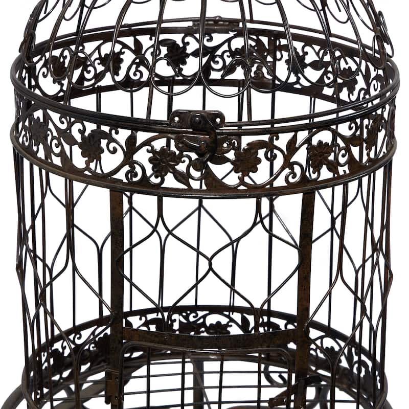 Metal Indoor Outdoor On Removable Stand Birdcage with Latch Lock Closure and Top Hook - Black - Roche River Decor