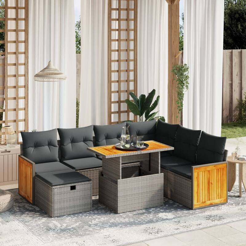 vidaXL Patio Sofa Set with Cushions Outdoor Furniture 8 Piece Poly Rattan - 21.7 x 39.4 x 28.7 - Grey