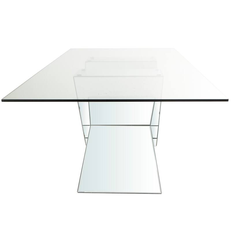 Glass Dining Table with Silver X-Shaped Base - Silver - Roche River Decor - 40"W x 71"L x 31"H