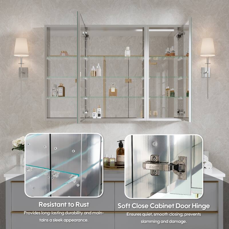 44"W X 30'H Bathroom Recessed or Surface Wall Mount Medicine Cabinet With Adjustable Glass Shelves