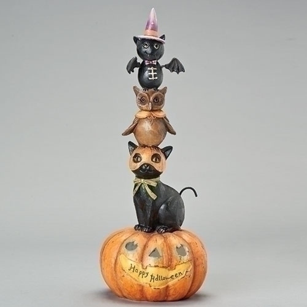 Shop 20 Led Lighted Halloween Stacked Bat Owl And Cat On Pumpkin