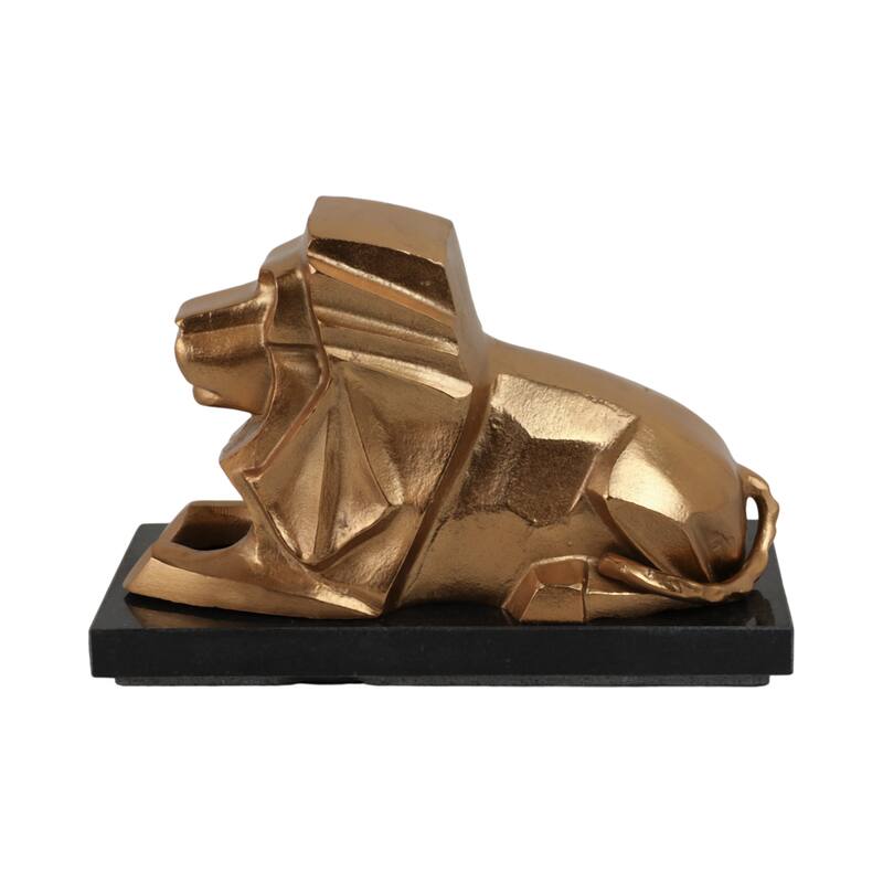 Metal Stone Sculpture Lion Design Modern Glam Accent - 8" Gold - 12" x 6" x 8"