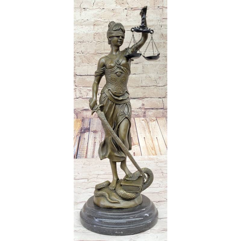 Large 14” Heavy Solid Bronze Lady Blind Justice Statue Lawyers Themis Deal Decor