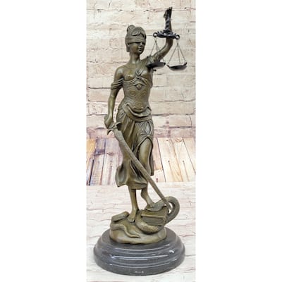 Large 14” Heavy Solid Bronze Lady Blind Justice Statue Lawyers Themis Deal Decor
