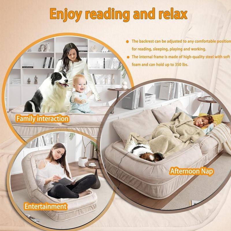 70" Adjustable Bean Bag Sofa Bed for Humans & Pets with Massage Pillow & 2 Soft Pillows , Velvet Waterproof Cover