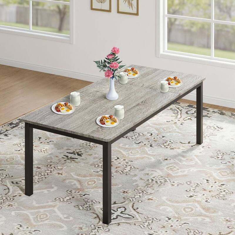 Industrial Dining Table for 6-8 People, with Metal Legs - Rustic Grey/Black - 79"