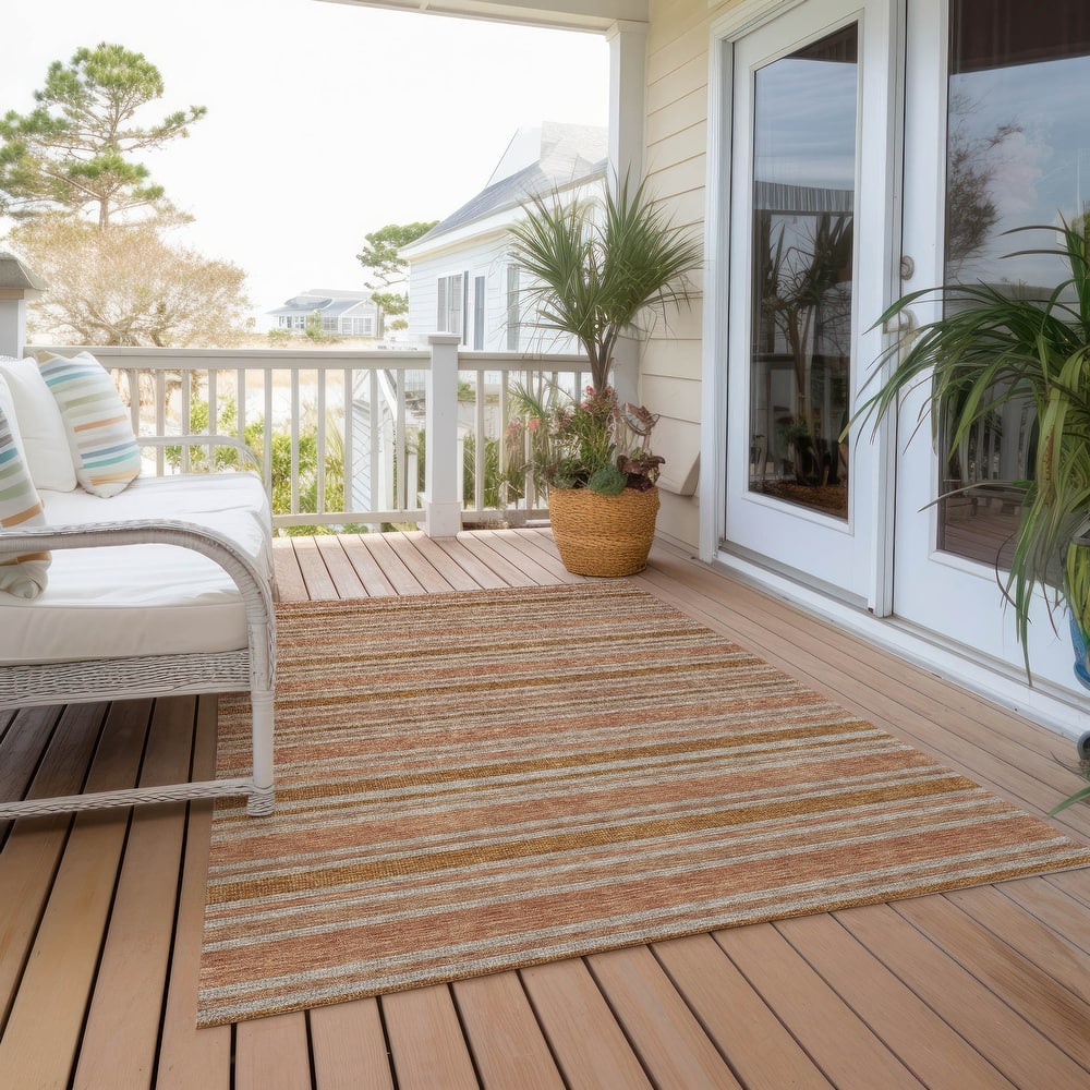 Machine Washable Indoor/ Outdoor Thin Cabana Stripe Chantille Rug