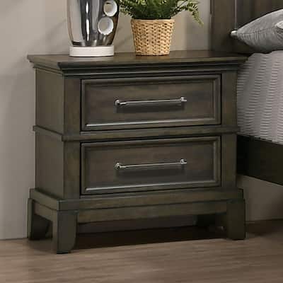 Contemporary 1pc Nightstand Solid Wood Veneer Pewter Bar Pulls Crown Molding Details Bedroom Furniture