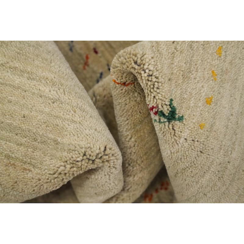 Hand Knotted Oriental 100% Wool Carpet Tribal Animal Pictorial Beige & Ivories Gabbeh Area Rug - 11' 8'' X 4' 11''