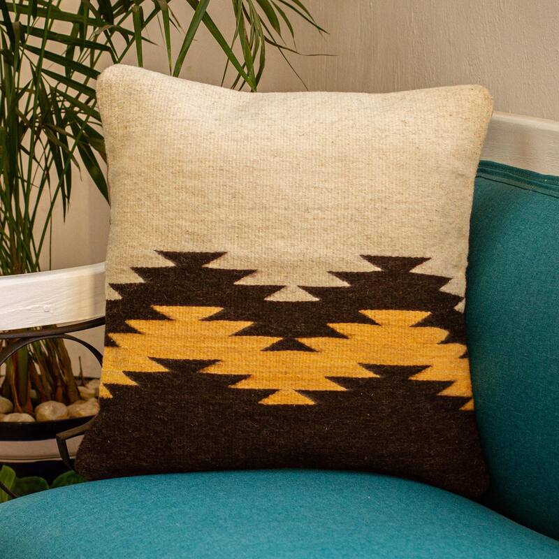 Novica Handmade Fret Waves In Brown Zapotec Wool Cushion Cover