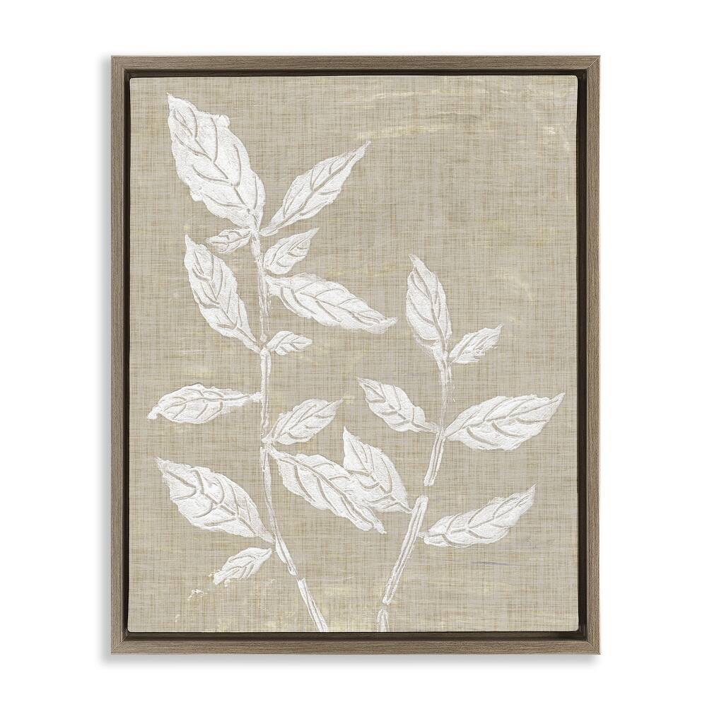 Stupell Leaves on Distressed Textile Framed Floater Canvas Wall Art Design By Melissa Wang