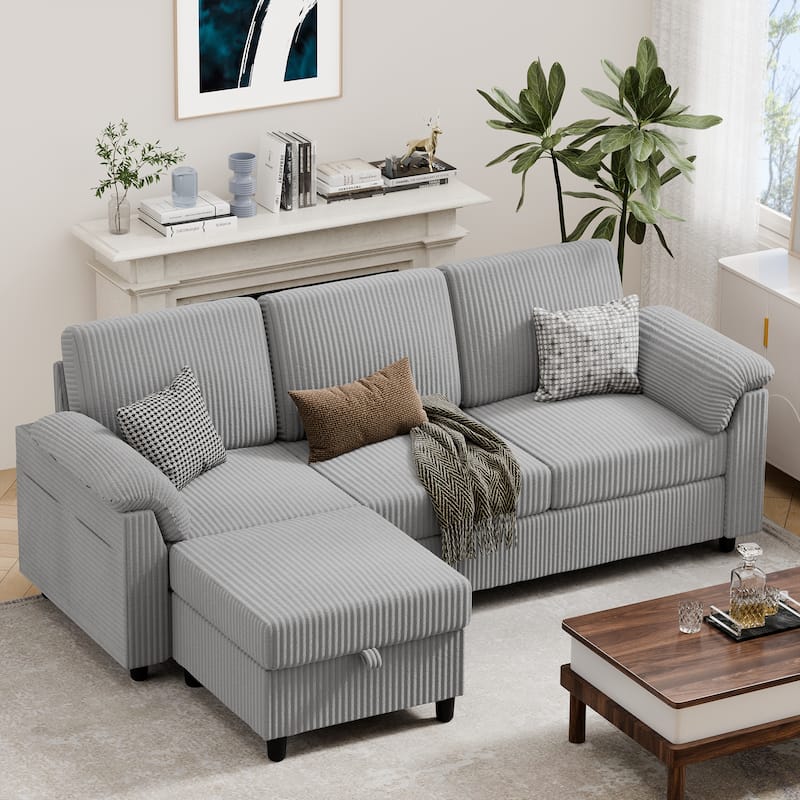 Futzca ​Sectional Sofa Couch, 3 Seat L Shaped Sofa with Removable Pillows