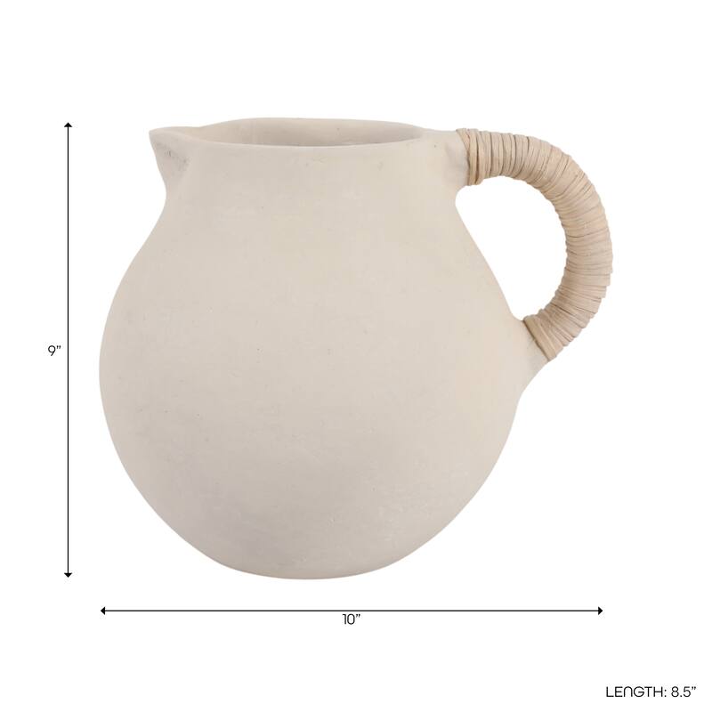 Pottery Vase with Woven Rattan Handle - Tall Flower Vase