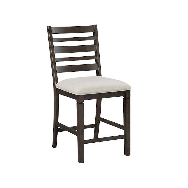 Vicy Counter Height Chair Set of 2, Beige Fabric Seat, Espresso Brown