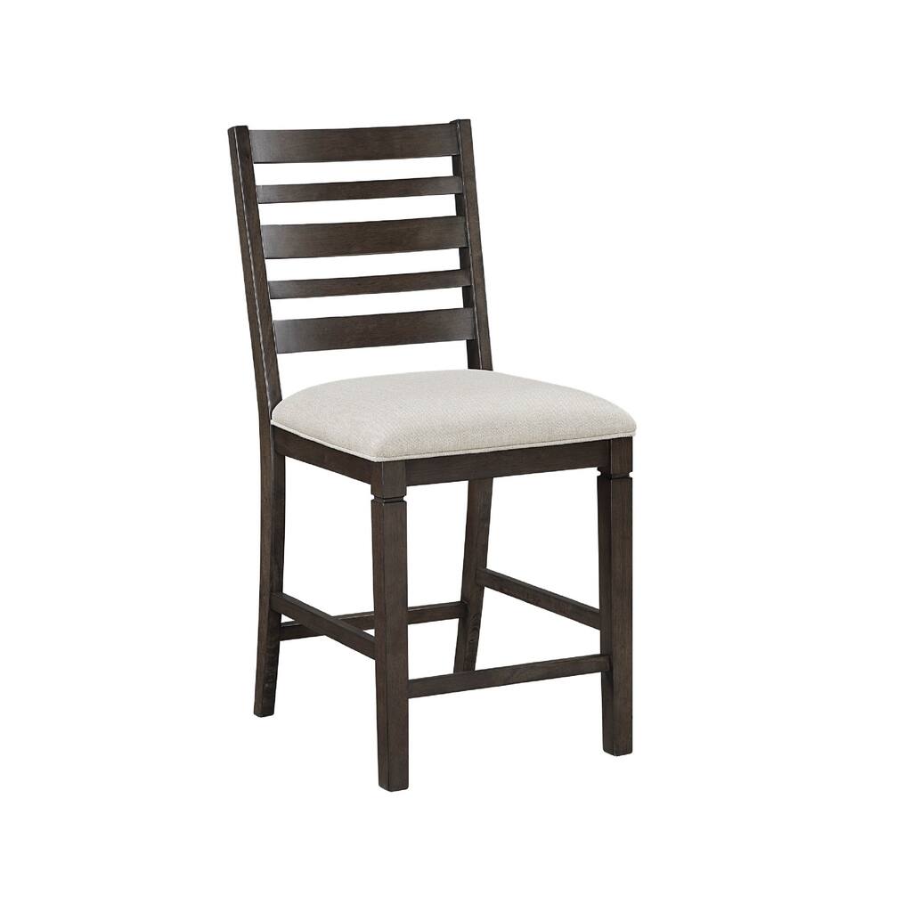 Vicy Counter Height Chair Set of 2, Beige Fabric Seat, Espresso Brown