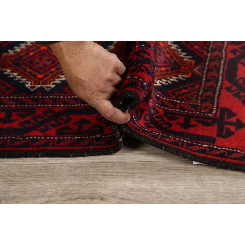 Decorative Geometric Balouch Persian Area Rug Hand-knotted Wool Carpet - 3'4" x 6'4"
