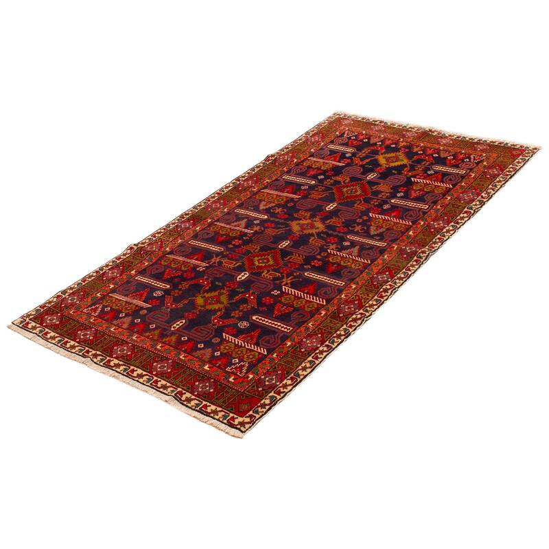 ECARPETGALLERY Hand-knotted Kayseri Dark Navy, Red Wool Rug - 4'3 x 8'4