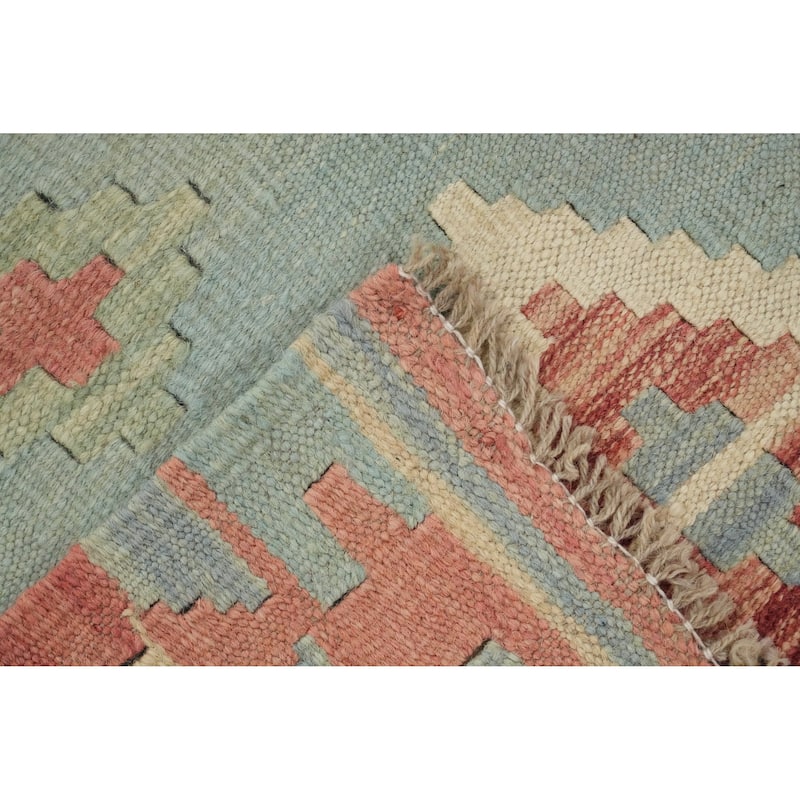 Hand Woven Oriental 100% Wool Carpet Southwestern Tribal Navy Blue & Blues Kilim Area Rug - 6' 8'' X 4' 10''