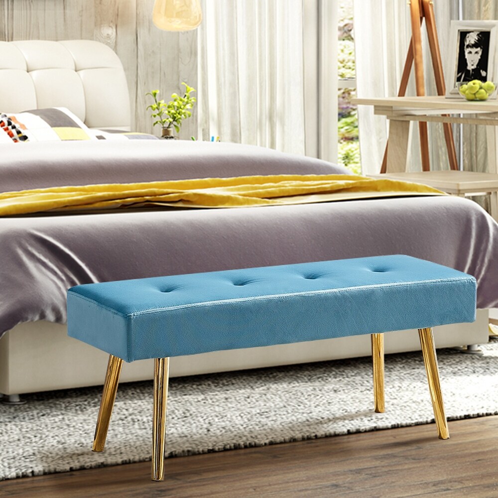 Tufted Long Bench Bedroom Bed End Stool Benche With Gold Legs Bed