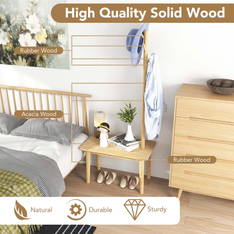 Costway End Table with Coat Rack 2-in-1 Side Table 3 Hooks for Hats - See Details