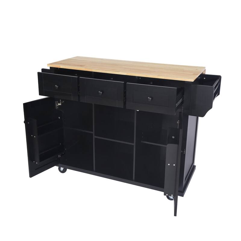 MDF Kitchen Cart Multifunctional with Storage Cabinet and 3 Drawers