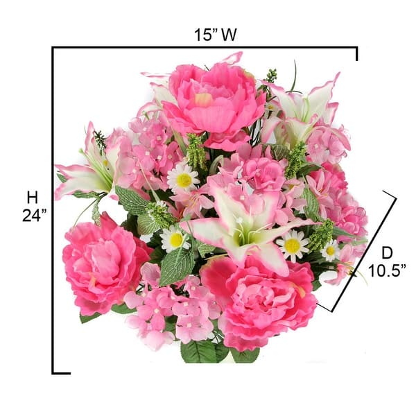 dimension image slide 2 of 4, 24-stem Faux Tiger Lily and Peony Mixed Bouquet