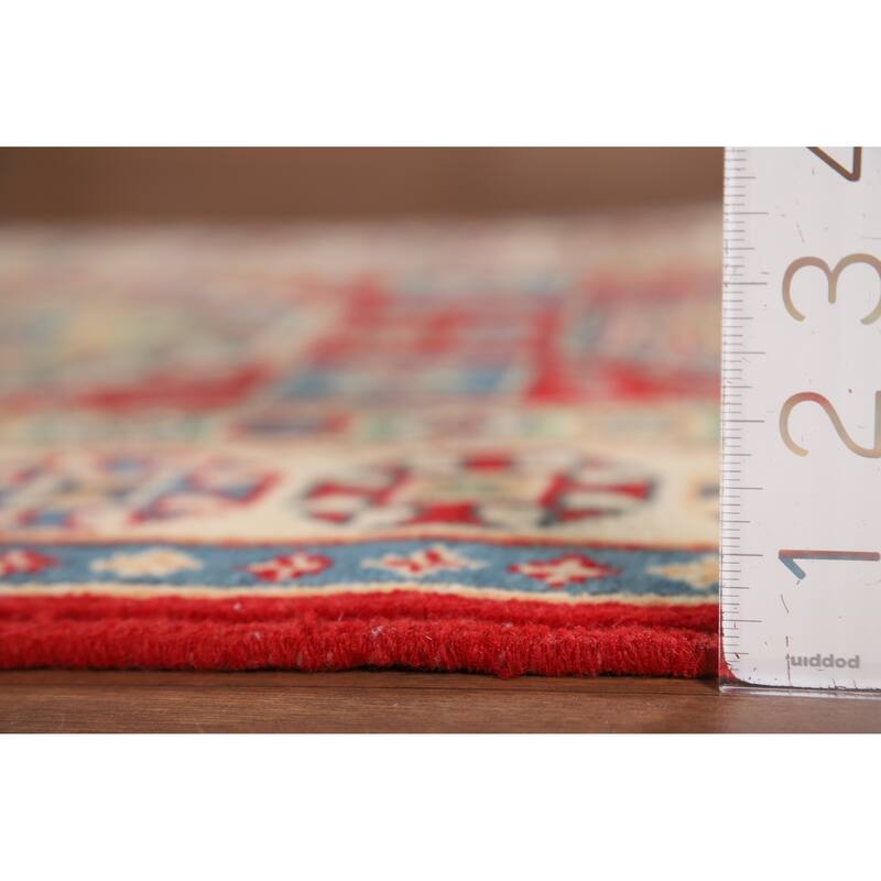 Geometric Kazak Runner Rug Hand-Knotted Oriental Red Wool Carpet - 2'9" x 9'11"
