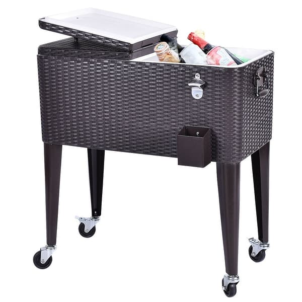 Costway 55 Quart Cooler Portable Ice Chest w/ Cutting Board Basket for - See Details - White