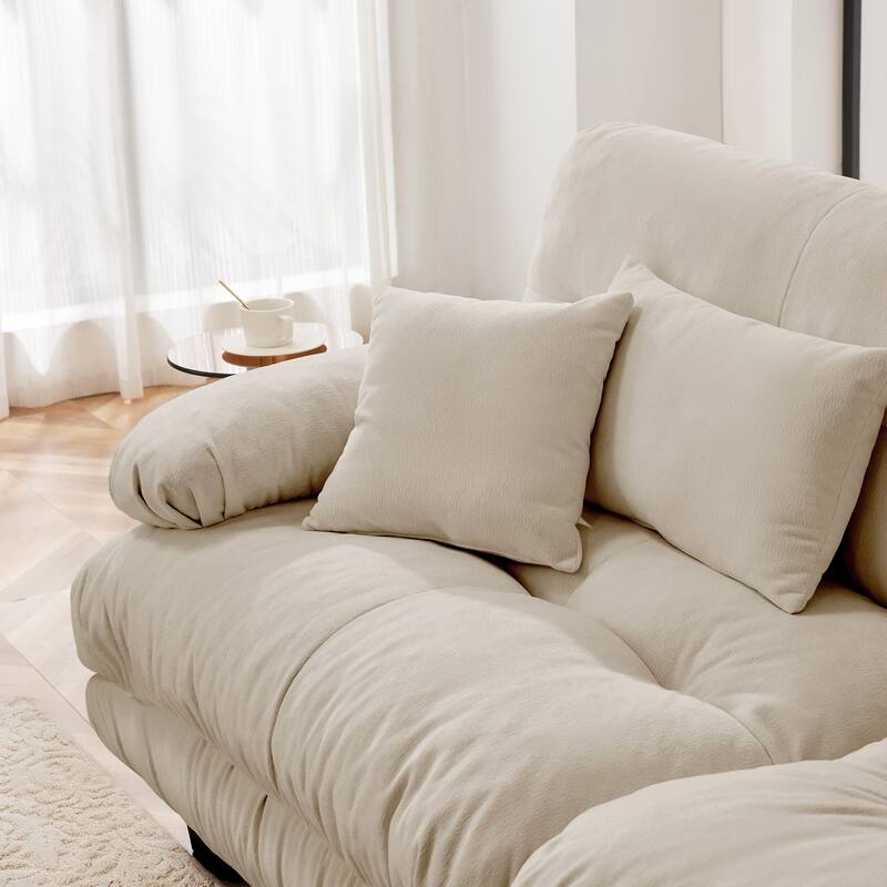 94.4" Chenille Cloud Sleeper Sofa with 2 Ottomans & Pillows