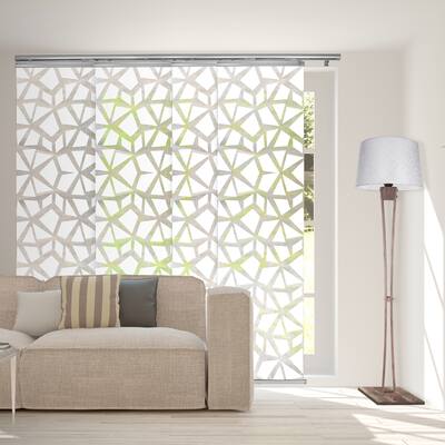 InStyleDesign - Geometric White 4-Panel Single Rail Panel Track Extendable 48"-88"W, Panel width 23.5"