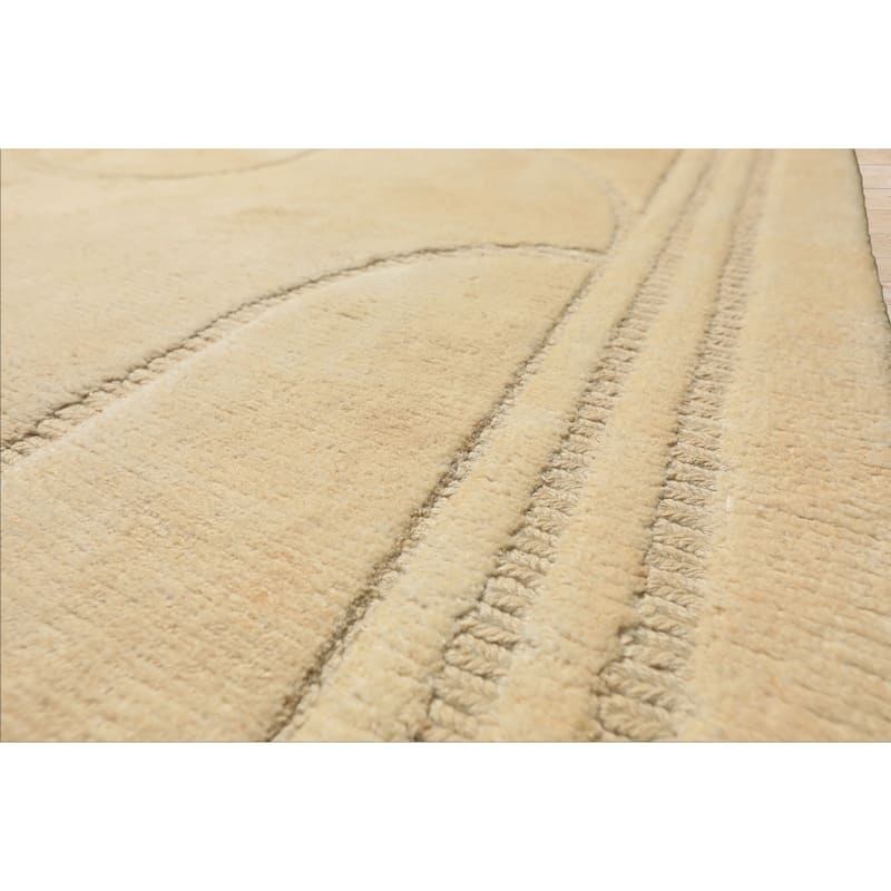 9'10''x13'10'' Tibetano Hand Knotted Wool & Linen Ivory Tibetan Art Deco Rug - 9' 10'' x 13' 10''