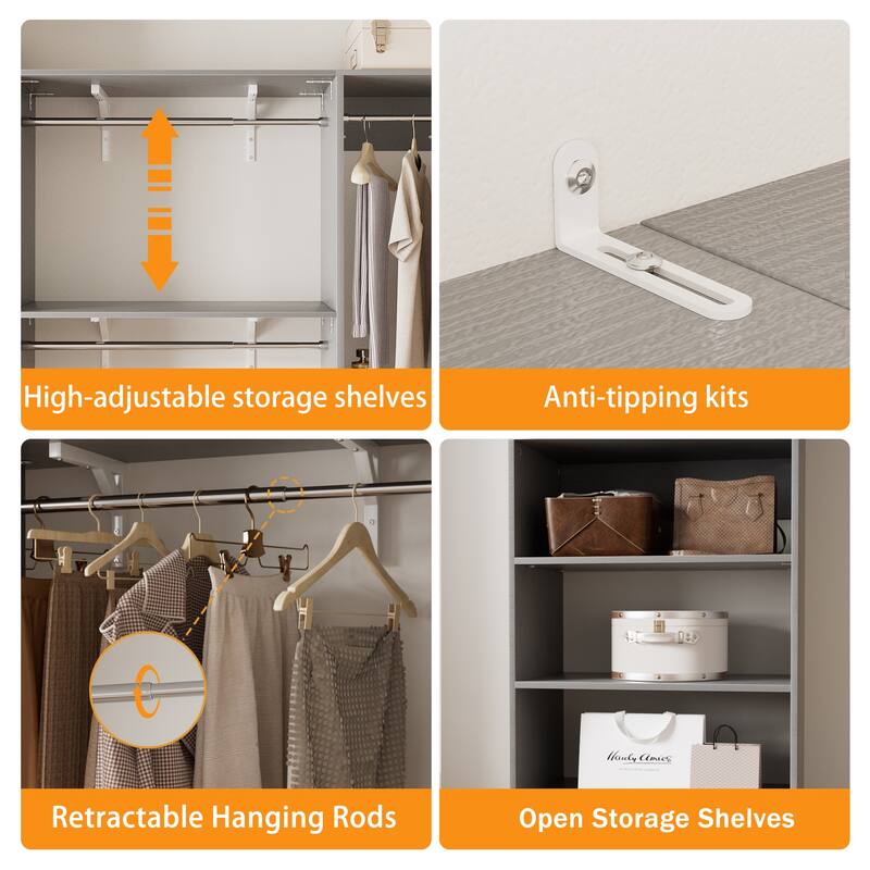 154'' Closet System with 8 Hanging Rods & 6 Shelf Towers, Adjustable Walk-in Closet Organizer, Load 1400 lbs, Cut to Fit