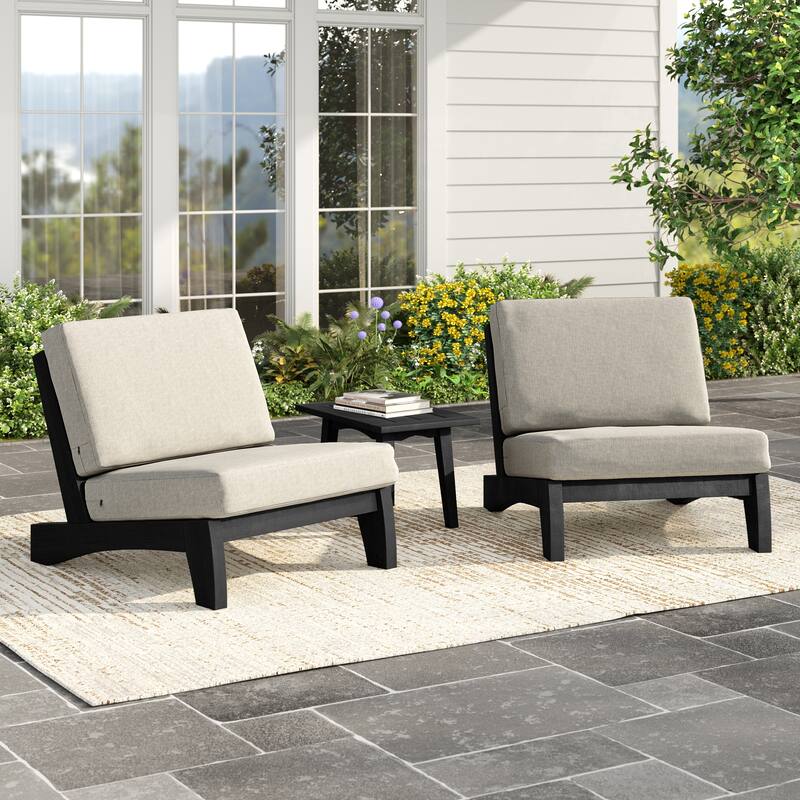 3 Piece Teak Wood Outdoor Conversation Chair Set with Table, Cushion