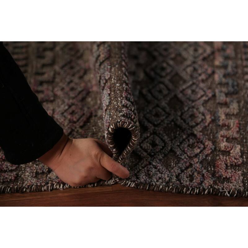 Brown Moroccan Indian Area Rug Handmade Wool Carpet - 5'1" x 8'1"