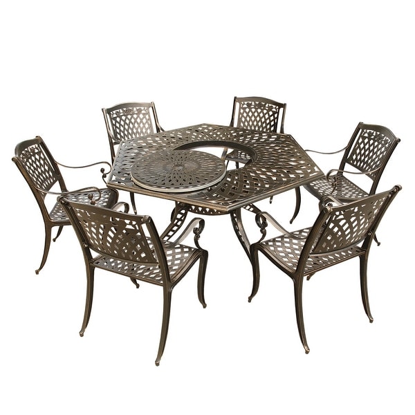 Lattice 63 inch Hexagon Dining Set with Lazy Susan and Six Chairs. Opens flyout.