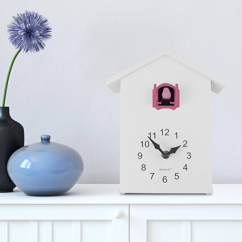Walplus White Minimalist Cuckoo Clock Pink Window 4 Changeable Birds