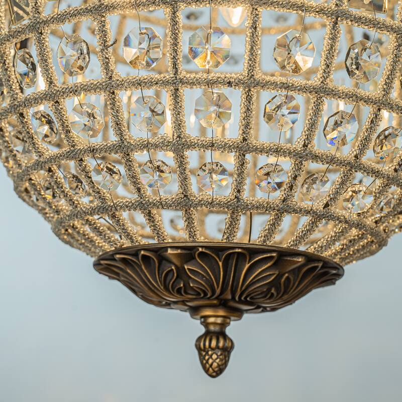 CraftHome 12" Mid-Century Modern Glam Gold Crystal Globe Chandelier Ornate Sphere Pendant Light - W 12"