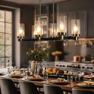 Yilia Modern Farmhouse 6-Light Black Gold Chandelier Linear Island Lights for Dining Room