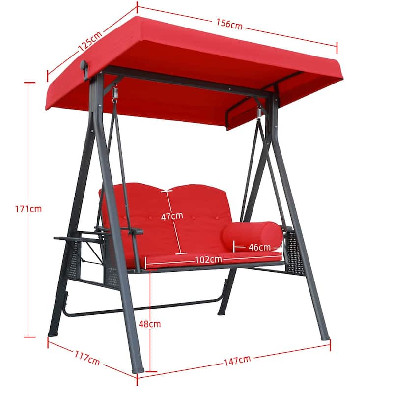 PURPLE LEAF Outdoor Patio Porch Swing with Stand, 2-seat Swing Chair with Adjustable Tilt Canopy All-Weather Steel Frame