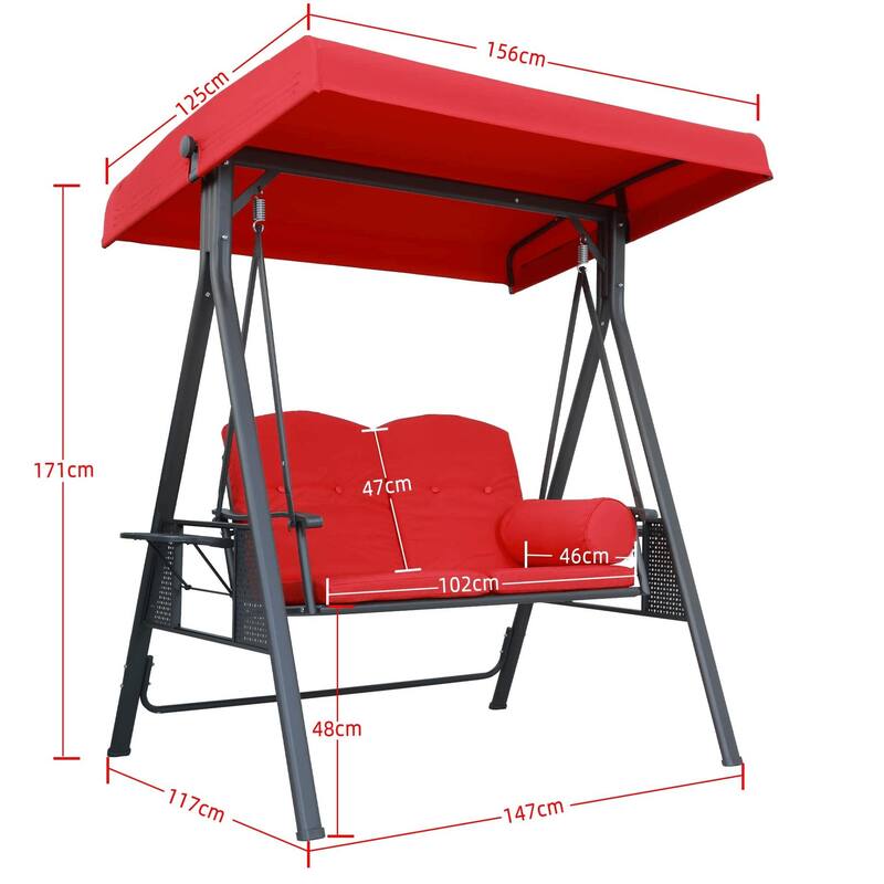 PURPLE LEAF Outdoor Patio Porch Swing with Stand, Swing Chair with Adjustable Tilt Canopy Steel Frame, Cushions Included