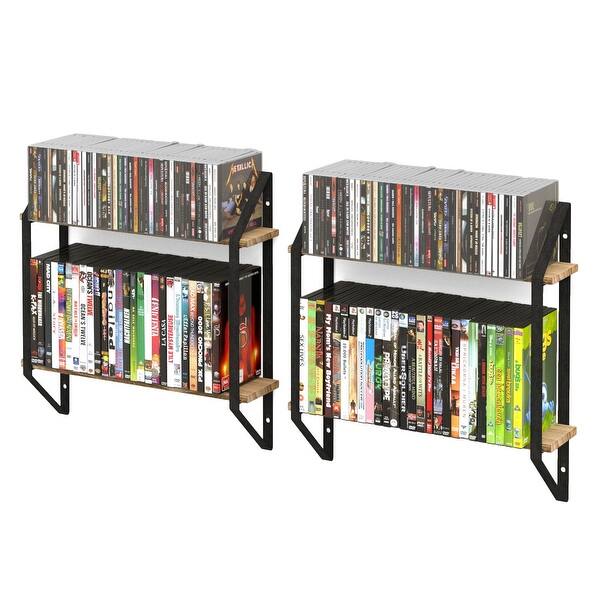 Wallniture Ponza Wood Floating Shelves For Cd Dvd Storage 2 Tier Wall Shelf Set Of 2 Overstock 33580945