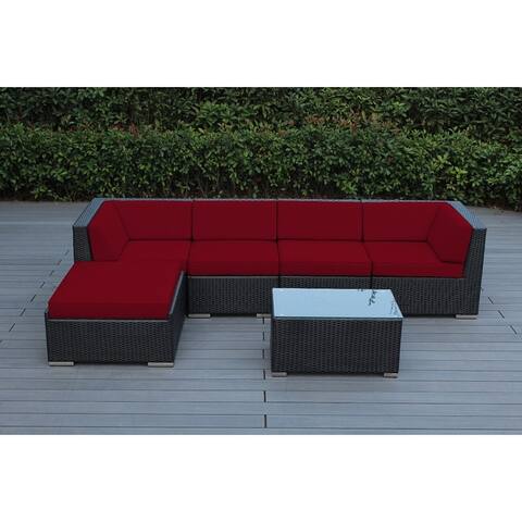 Ohana Outdoor Patio 6 Piece Black Wicker Sofa Sectional with Cushions